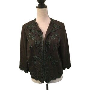 Vintage Grace Taylor Women's Beaded Jacket Size 16.5 US 8 (MEDIUM) Green Wool